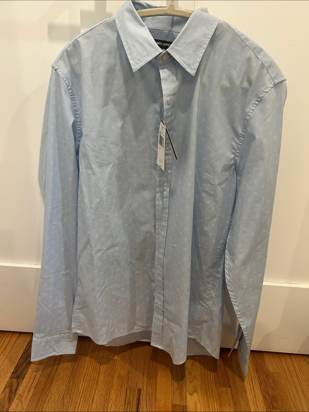 NWT Michael Kors Pale Blue Men's Dress Shirt with Micro Pattern
